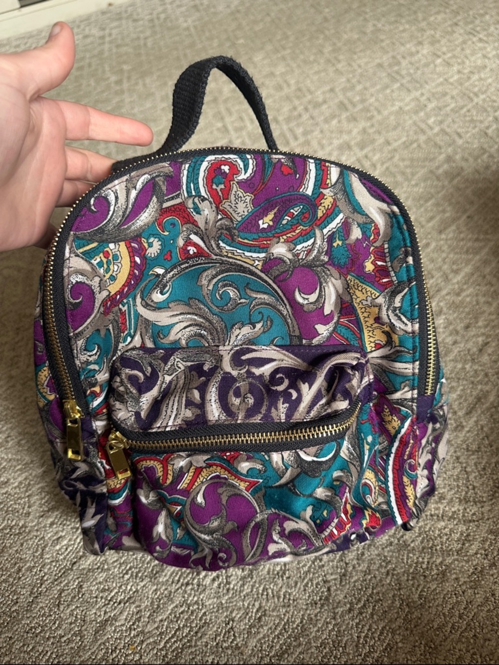 Patterned Mini Backpack in Teal & Purple